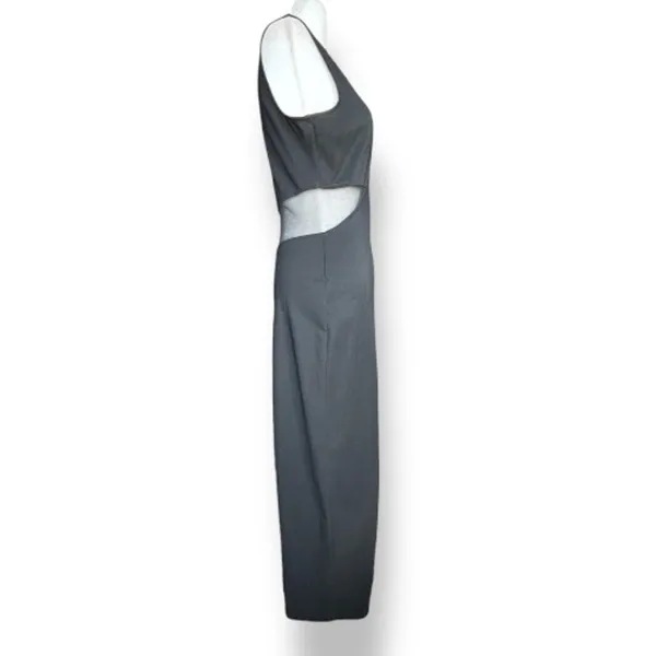 Vintage Black Mesh Cutout Maxi Dress Sleeveless Bodycon Column Gown Minimalist‎ - Image 6