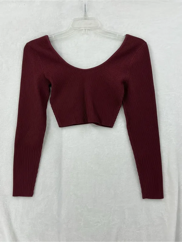 Babaton Off-the-Shoulder Ribbed Crop Sweater in Burgundy 1155 - Image 6