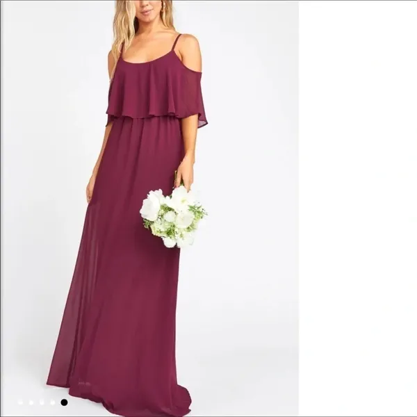 Show Me Your Mumu Caitlin Ruffle Maxi Dress Gown Burgundy Maroon Bridal Long v6x - Image 7