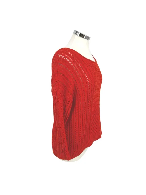Anthropologie Moth Open Knit Zipper Back Sweater Orange Size XL - Image 3