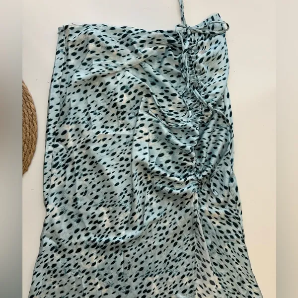 CIDER Blue Spot Leopard Print Drawstring Split Maxi Skirt‎ Large - Image 5