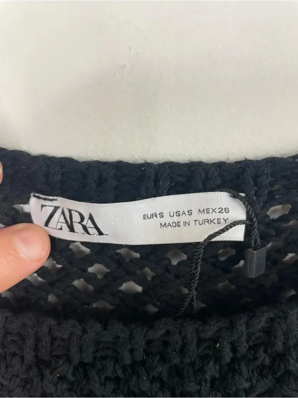 ZARA Black Crochet Knit Tie Strap Crop Tank Top Boho Festival Beach Cover-Up S - Image 10