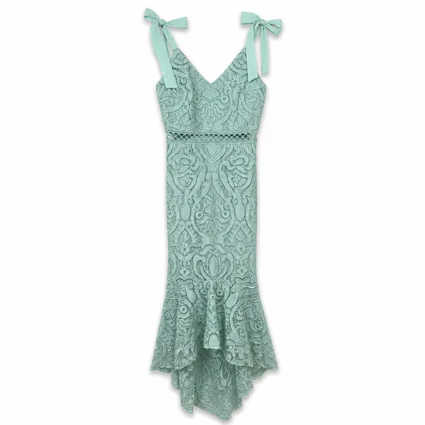 NEW Lulus Won Your Heart Sage Green Lace Tie-Strap High-Low Midi Dress Small - Image 6