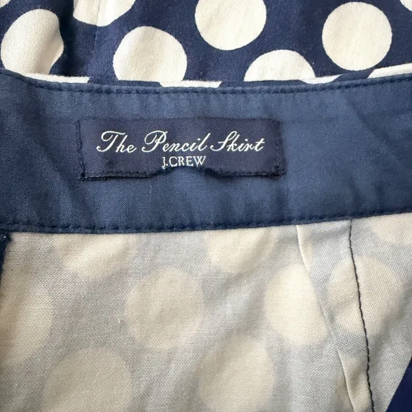 J.Crew Pencil Skirt Workwear Preppy Polka Dot Stretch Cotton Navy Cream Size 4 - Image 3
