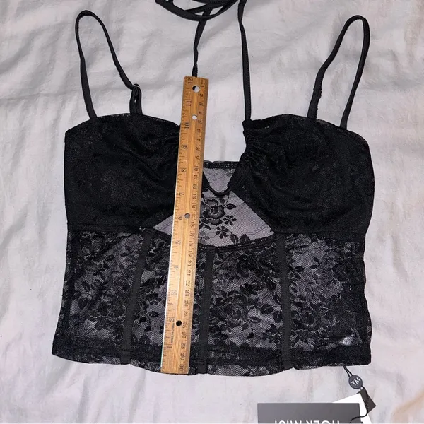 Tobias Top Black Small, Lace Halter Tank Top, Crop, Adjustable Straps - Image 5