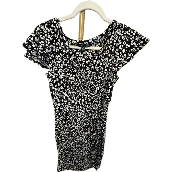 Lauren Ralph Lauren Faux Wrap Dress V-Neck Flutter Sleeve Side Ruching 8 - Image 6