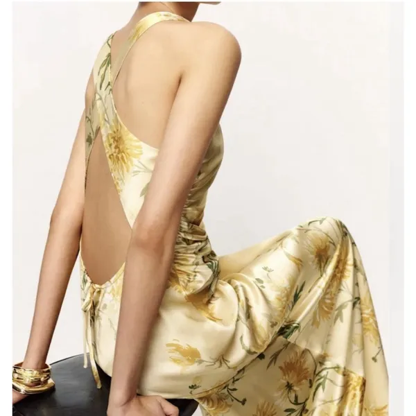 Reformation Anaiis Silk Maxi Dress Honeyglow Yellow Floral Cocktail Party Size 2 - Image 5