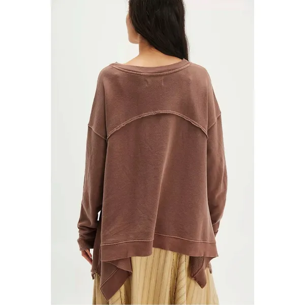 Free People Bohemian Billowy Handkerchief Hem Cascade Sweatshirt Brown XS NWT - Image 3