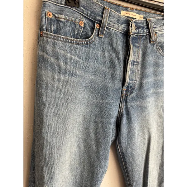 Levi’s Premium Mid Wash Blue Denim Wedgie Straight Leg Jeans Women 29 Distressed - Image 2