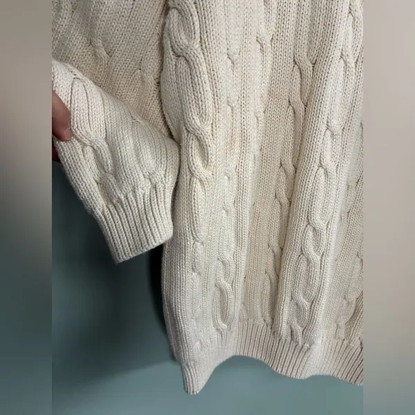 VTG Cotton Traders Women’s Cotton Oversized Cream Cable Knit Crew Sweater Sz L - Image 3