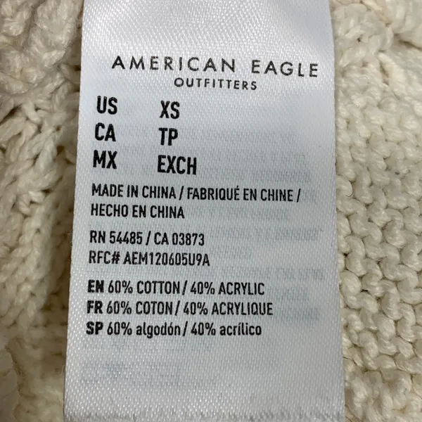 American Eagle Sweater Womens XS Cream Green Varsity Striped Cable Knit Crewneck - Image 6