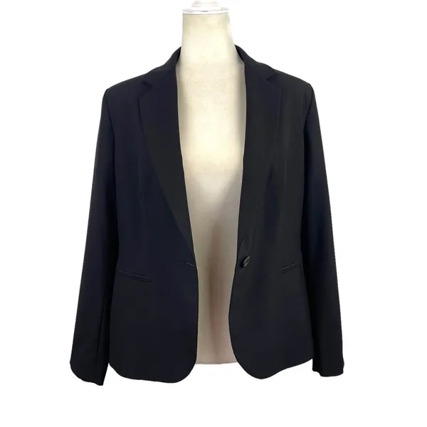 Zara Single Breasted Black Long Classic Fit Blazer Jacket Shoulder Pads Size 10 - Image 10