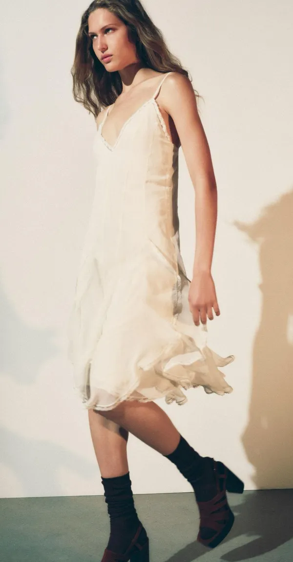 Zara dress sundress lace ivory cream flowy ruffle strapy boho summer vacation - Image 14