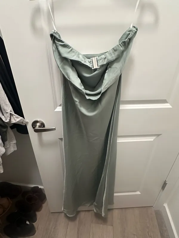Green Satin Strapless Dress - Image 4