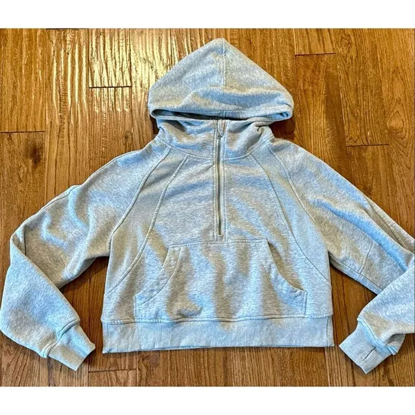 Trendy Queen grey scuba cropped quarter zip hoodie sweatshirt M - Image 12