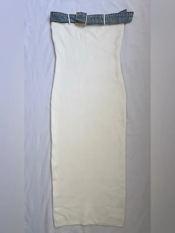 LU♥NYC White Strapless Bodycon Midi Dress L - Image 2