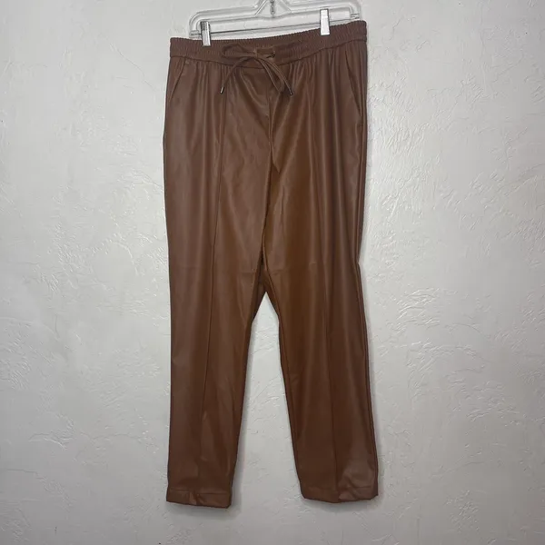 Nine West Brown Faux Leather Pull On Pant Size Large New MSRP $54 - Image 2