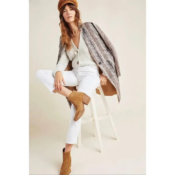 Blank NYC Python Print Faux Suede Longline Duster Coat Neutral Taupe Womens Sm - Image 2