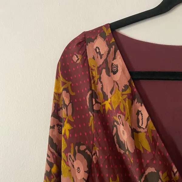 Free People Purple Floral Polka Dot Boho Fairy Whimsy Mini Dress Long Sleeve 8 - Image 4