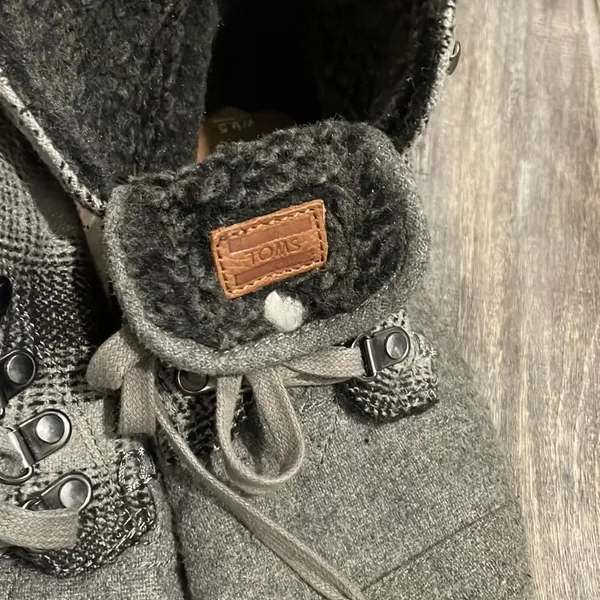 TOMS Gray Plaid Lace Up Flat Booties - Image 4