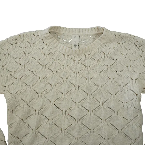 Joie Womens XL Ivory Cream Diamond Pointelle Knit Crewneck Sweater Long‎ Sleeve - Image 2