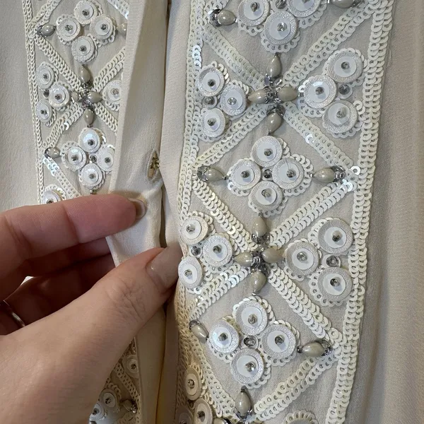 Tory Burch Size-8 Silk Embellished Blouse 3/4 Sleeve‎ Top Ivory - Image 14