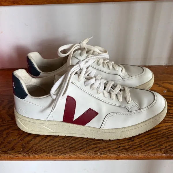 Veja V-12 Leather Sneakers White Marsala Cypris Burgundy Navy Womens 9 EU 40 - Image 3