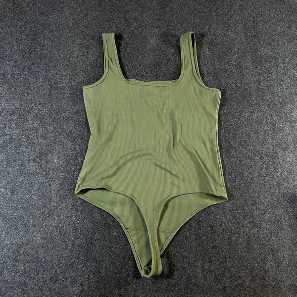 Abercrombie & Fitch Soft AF Ribbed Bodysuit Olive Green‎ Square Neck Large - Image 2