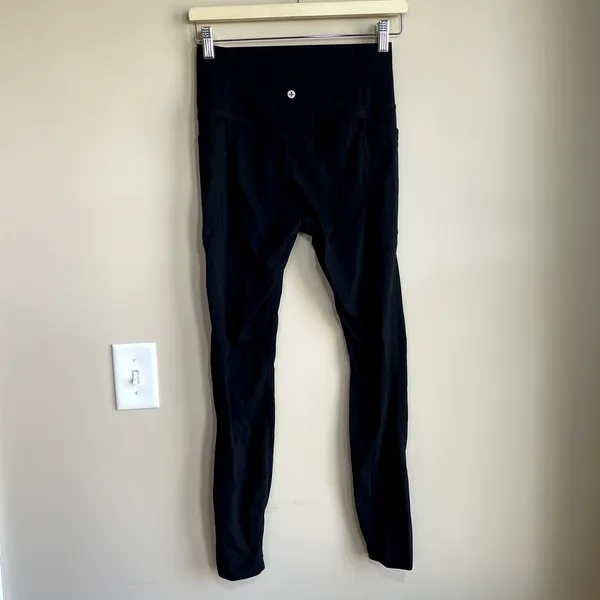 Halara full length‎ black leggings women's M nylon elastane high waisted pockets - Image 5