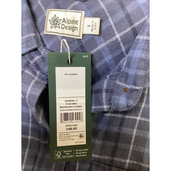 Alpine Design Womens Hike Midweight Flannel Blue Evening Star Plaid S ADW24300 - Image 5