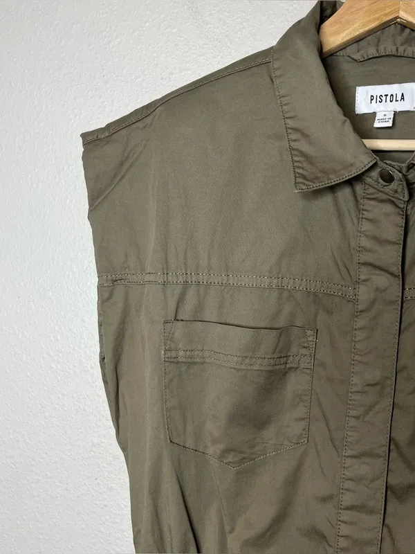 Pistola Cap Sleeve Smocked Waist Rosie Mini Dress in Army Olive Green - Image 8