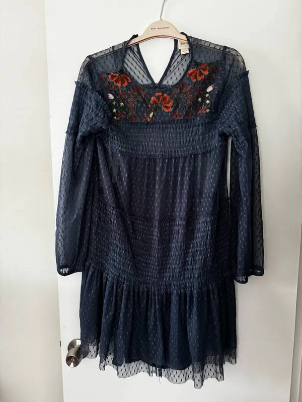 Maeve Navy Floral Embroidered Mesh Print Dress - Image 2