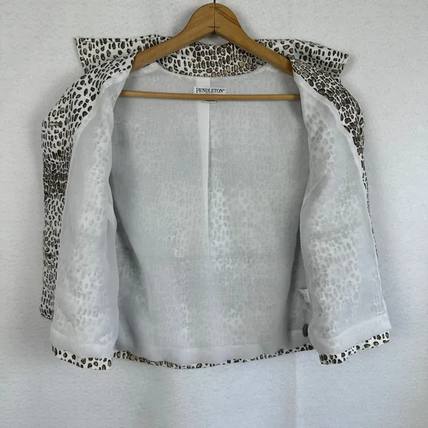 Pendleton Leopard Print Blazer Linen Women‎ Petite Small 3/4Sleeve Button Front - Image 7