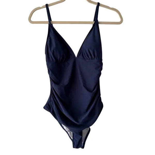 Cupshe Navy Blue Ruched V-Neck One Piece Swimsuit M‎ - Image 4