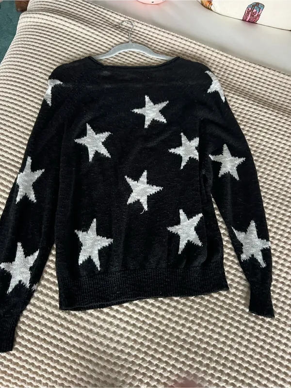 Amazon Black Sweater with White Star Pattern - Crew Neck Pullover - Image 2