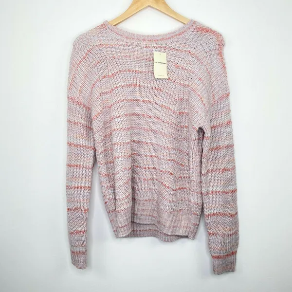 Lucky Brand Sweater Pink Striped Marled Crewneck Knit Chunky Women Medium‎ NWT - Image 2