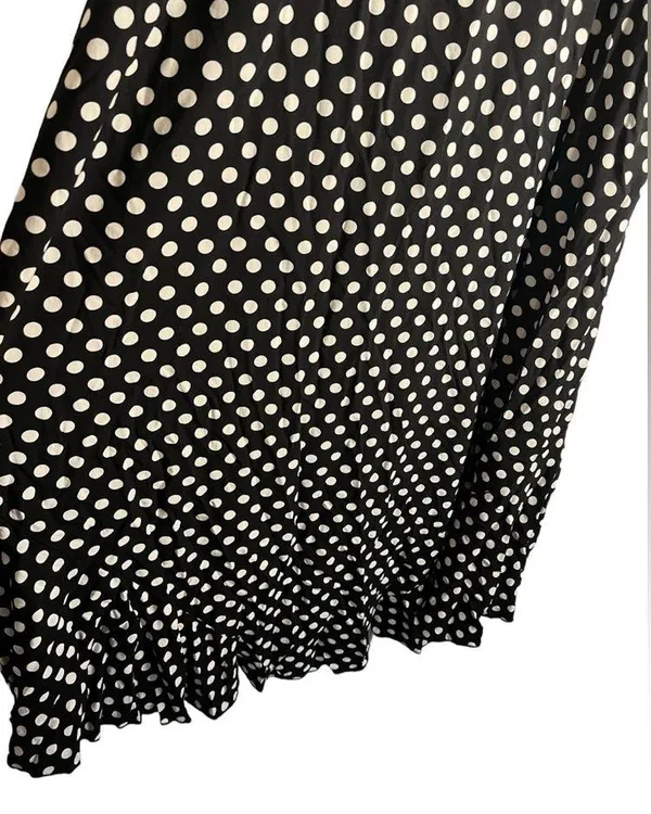 GRECERELLE Polka Dot High Low Faux Wrap Flowy High Low Maxi Dress Black White XL - Image 6