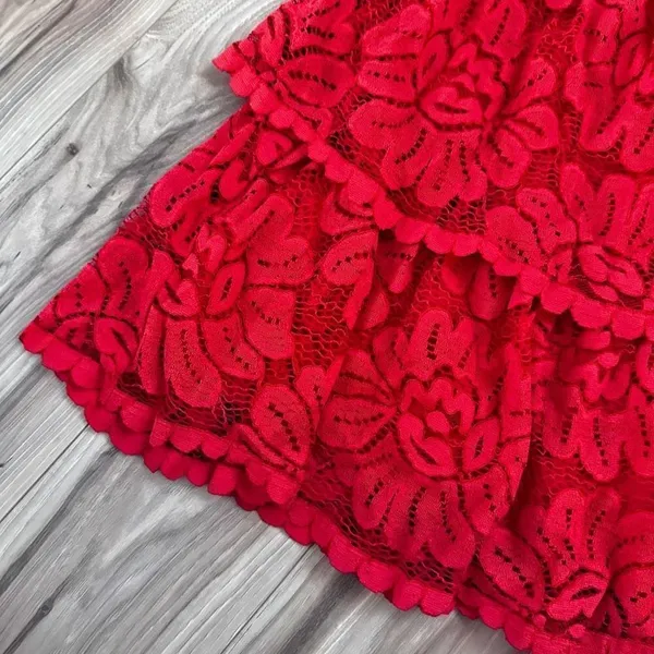 MAEVE x ANTHROPOLOGIE | Strapless Layered Mini Dress Lace Red Orange | Small - Image 5