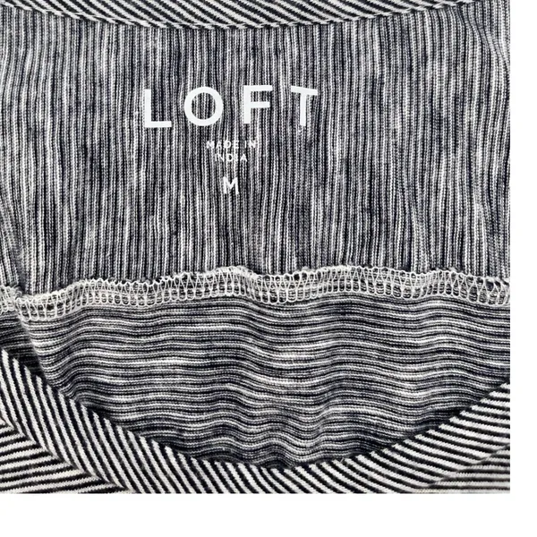 LOFT Striped Long Sleeve Tee Women Medium Blue White Cotton Slub‎ Knit - Image 5