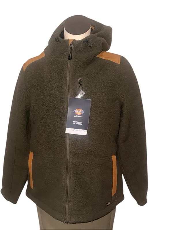 NWT Dickies Windproof High Pile Fleece Bonded Knit Jacket Moss Green Full Zip - Image 3