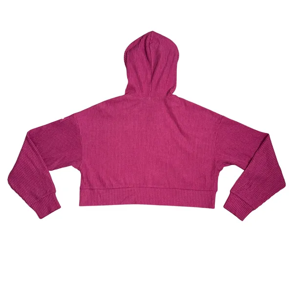 Alo Yoga Muse Ribbed Cropped Hoodie Women S Pink Magenta Excellent Ribbed Knit - Image 4