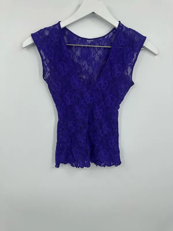 American Vintage Vintage Y2K Purple Lace Sheer Shirt Size Small V Neck Whimsical Fairycore - Image 5