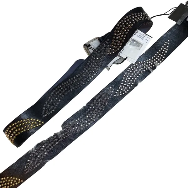Blue Elegance Black Leather Studded Stone Belt NEW - Image 2