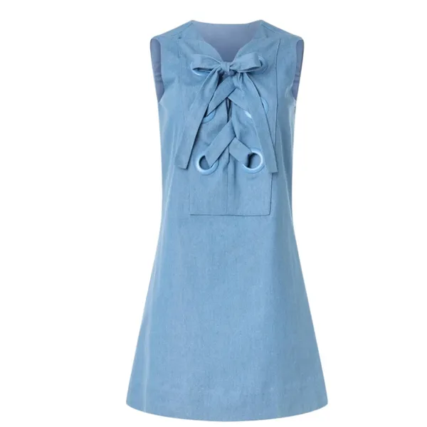 English Factory Denim Lace Up Mini Dress Large Shift Nautical Jean Western $110 - Image 3