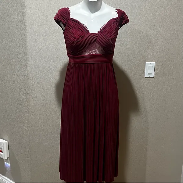 Asos design fuller bust lace and pleat bardot burgundy dress size 4 nwt - Image 2