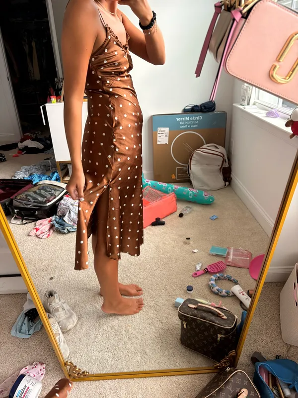 brown polka dot silk dress - Image 8