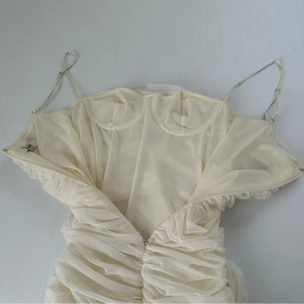 House of CB Sirene Gathered Organza Mesh Dress Ivory, M - Image 10
