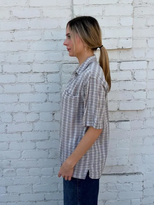 Vtg retro Express beige plaid button up shirt one size #plaid #preppy #western #outdoors - Image 3