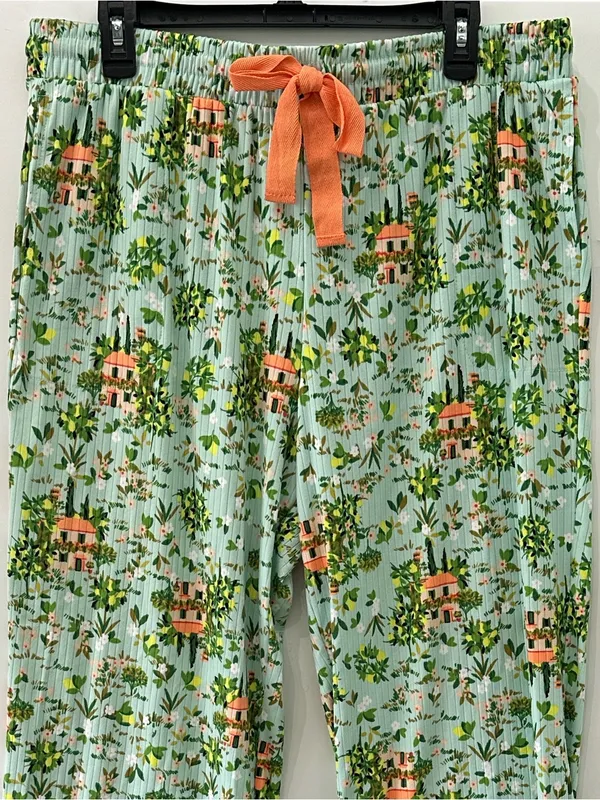Cuddl Duds Pajama Set NEW V Neck Short Sleeve Capri Pant Set XXL Mint Cottage - Image 7
