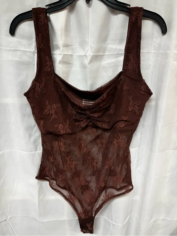 ReoRia Brown Lace Bodysuit with Floral Mesh - Image 2